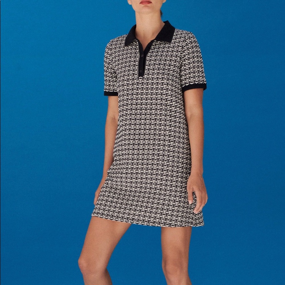 Zara Blue and White Buttoned Mini Dress Polo Collar